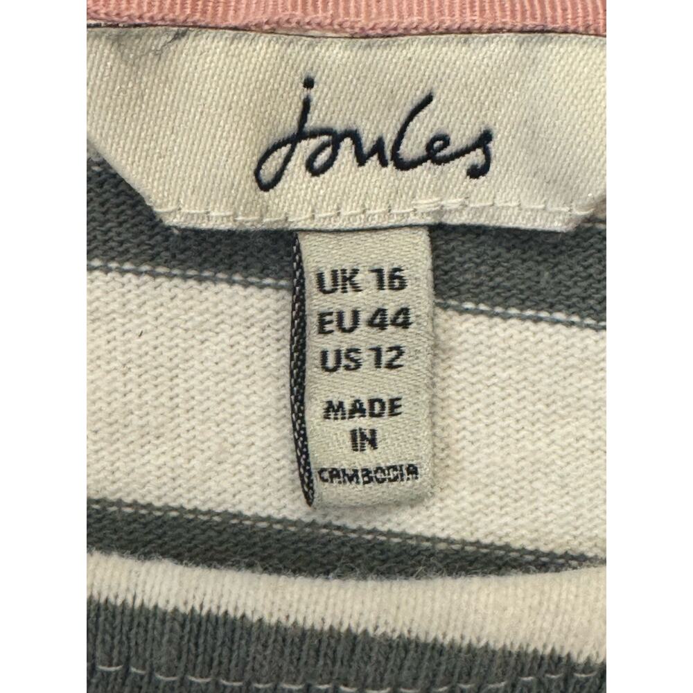 Joules Cream Green Stripe top Shirt Sz US 12 Coastal Old Money Preppy Academia - Picture 5 of 8